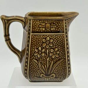 Shorter & Son Jonquil Brown Floral Relief Pitcher England Vintage 5.5"